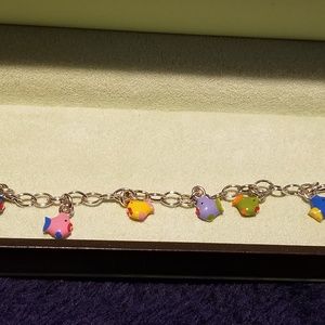 Silver enameled charm bracelet